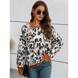 StyleCast White Abstract Printed Long Sleeves Pullover-picture-18
