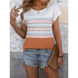 StyleCast White & Orange Striped T-shirt-picture-23