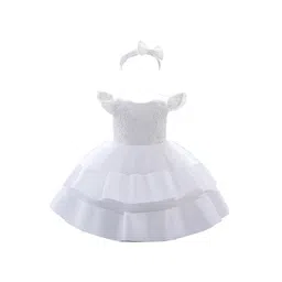 StyleCast White Infant Girls Self Design Layered Balloon Dress With Hairband-picture-36