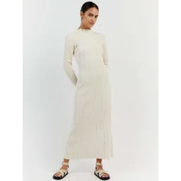 StyleCast White Round Neck Self Design Bodycon-picture-18