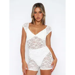 StyleCast White Scoop Neck Lace Inserts Playsuit-picture-41