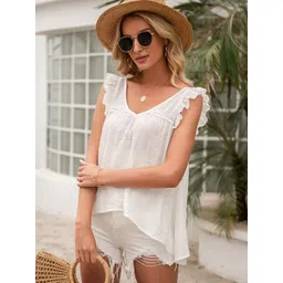 StyleCast White V-Neck Flutter Sleeve Top-picture-40