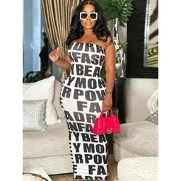 StyleCast Women Alphanumeric Printed Strapless Bandeau Maxi Dress-picture-39