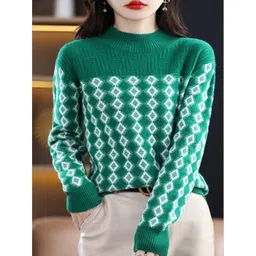 StyleCast Women Argyle Self Design Pattern Cotton Mock Neck Sweater-picture-19