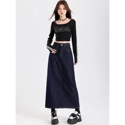StyleCast Women Back Slit Denim A-Line Midi Skirt-picture-27