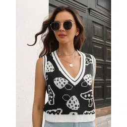 StyleCast Women Black & White Printed Sweater Vest-picture-21