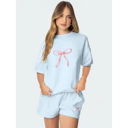 StyleCast Women Blue Printed T-Shirt and Solid Shorts Co-Ords Set-picture-28