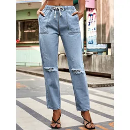 StyleCast Women Blue Slash Knee Mom Fit Jeans-picture-18