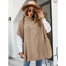 StyleCast Women Cable Knit Turtle Neck Longline Poncho-picture-11