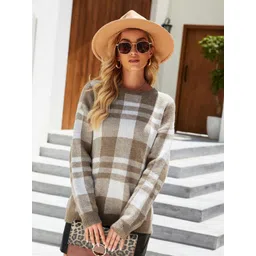 StyleCast Women Checked Round Neck Pullover Sweater-picture-33
