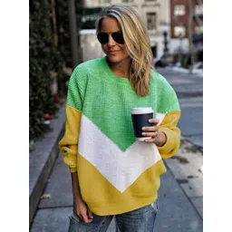 StyleCast Women Colourblocked Round Neck Longline Pullover-picture-10