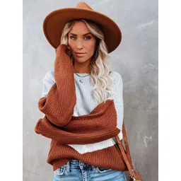 StyleCast Women Colourblocked Round Neck Longline Pullover image 1