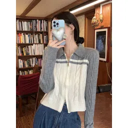 StyleCast Women Colourblocked Shirt Collar Front-Open Sweaters-picture-26