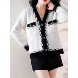 StyleCast Women Colourblocked V-Neck Cotton Cardigan image 5