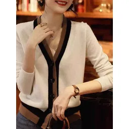 StyleCast Women Colourblocked V-Neck Long Sleeves Cardigan Sweater-picture-17