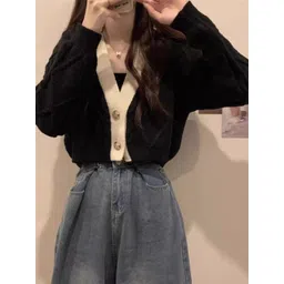 StyleCast Women Colourblocked V-Neck Long Sleeves Crop Cardigan-picture-16