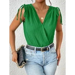 StyleCast Women Colourblocked V-Neck Sleeveless Wrap Bodysuit-picture-19