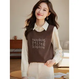 StyleCast Women Embroidered Round Neck Sweater Vest-picture-10