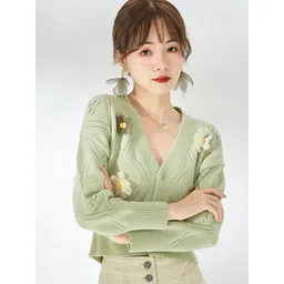 StyleCast Women Floral Appliqued V-Neck Long Sleeve Winterwear Cardigan-picture-31