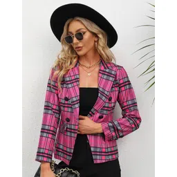 StyleCast Women Floral Checked Crop Open Front Jacket with Embroidered-picture-28