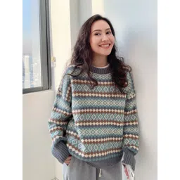 StyleCast Women Geometric Self Design Round Neck Pullover Sweaters-picture-10