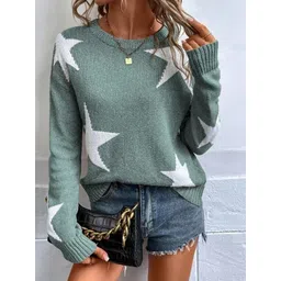 StyleCast Women Graphic Self Design Round Neck Long Sleeves Pullover Sweaters-picture-12