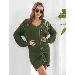 StyleCast Women Green Acrylic Longline Pullover-picture-21