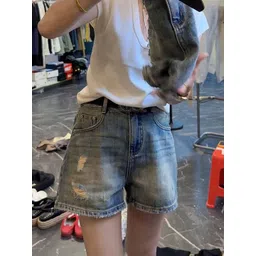 StyleCast Women High-Rise Distressed Cotton Denim Shorts image 1