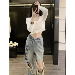 StyleCast Women High-Rise Highly Distressed Embroidered Jeans-picture-21