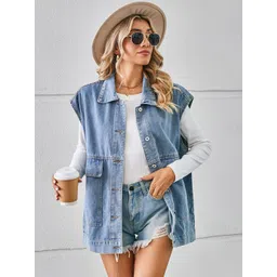 StyleCast Women Longline Denim Jacket with Patchwork-picture-22