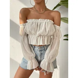 StyleCast Women Off-Shoulder Bell Sleeve Layered Bardot Crop Top-picture-36