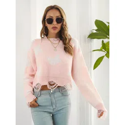 StyleCast Women Pink & White Crop Pullover image 1