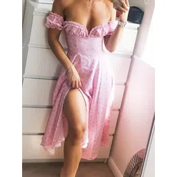 StyleCast Women Pink Off-Shoulder Floral Short Sleeves Midi Dress-picture-22