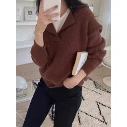 StyleCast Women Ribbed Long Sleeves Shirt Collar Sweaters-picture-15