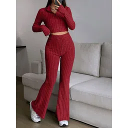 StyleCast Women Ribbed Long Sleeves Shirt Collar Top With Trouser Co-Ords-picture-37