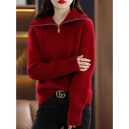 StyleCast Women Ribbed Peter Pan Collar Cotton Pullover Sweater with Zip Detail Detail-picture-21
