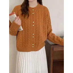 StyleCast Women Self Design Cable Knit Long Sleeves Cardigan-picture-28