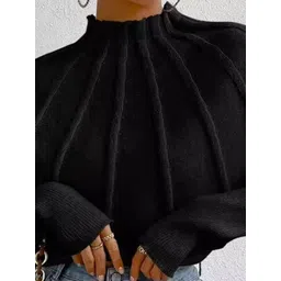 StyleCast Women Self Design Ribbed Long Sleeves High Neck Sweaters image 3