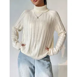 StyleCast Women Self Design Ribbed Turtle Neck Pullover image 2