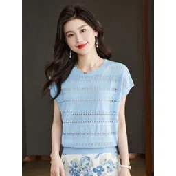 StyleCast Women Self Design Round Neck Extended Sleeves T-shirt-picture-23