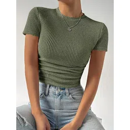 StyleCast Women Self Design Slim Fit Round Neck T-shirt-image-43