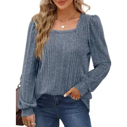 StyleCast Women Self Design Striped Square Neck Cuffed Long Sleeve Top-picture-10