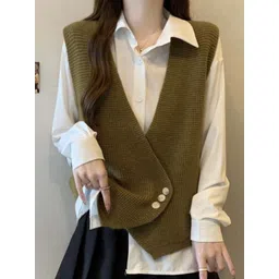 StyleCast Women Self Design V-Neck Sleeveless Sweaters-picture-26