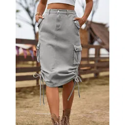 StyleCast Women Solid A-Line Midi Skirts image 1