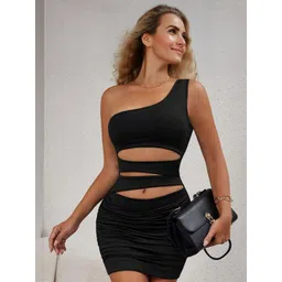 StyleCast Women Solid One Shoulder Cut Out Bodycon Mini Dress-picture-44