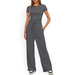 StyleCast Women Solid Round Neck T-Shirt With Trousers Co-Ords-picture-27