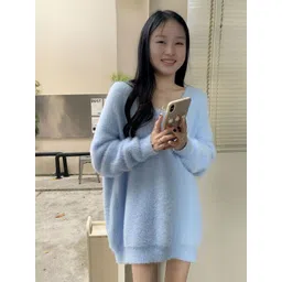 StyleCast Women Solid V Neck Long Sleeve Fringed Oversized Pullover-picture-22