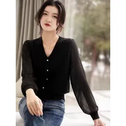 StyleCast Women Solid V-Neck Long Sleeves Loose Fit Front-Open Sweaters-picture-40