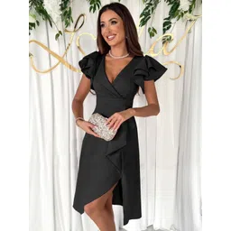 StyleCast Women Solid V-Neck Wrap Knee Length Dress-picture-29
