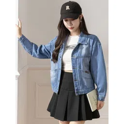 StyleCast Women Spread Collar Long Sleeves Denim Jacket-picture-11